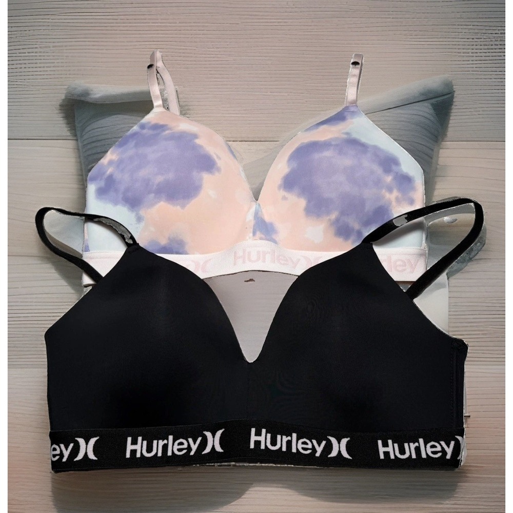 Hurley Womens Logo Elastic Band Wireless T-Shirt Bra 2 Pack Black/ Pink 36C